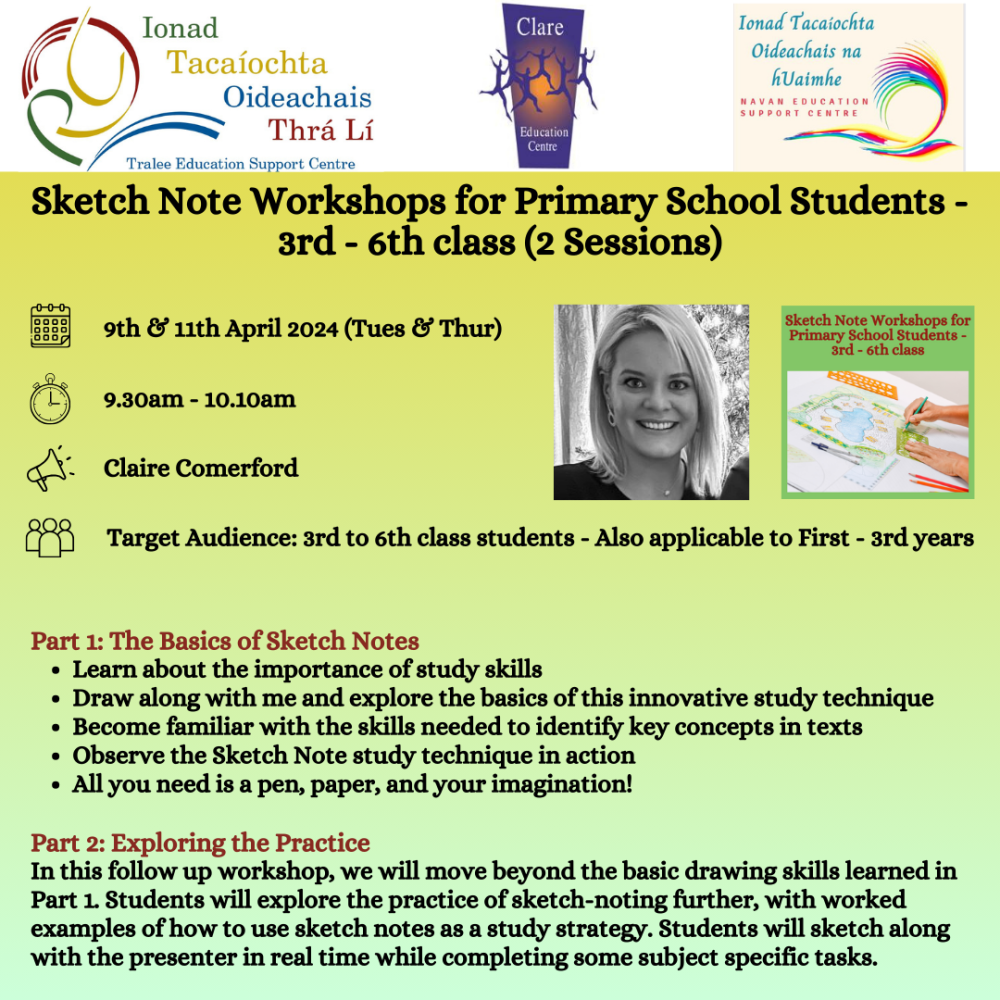 SP24-0126 Sketch Note Workshops for Primary School Students - 3rd - 6th class (2 Sessions)