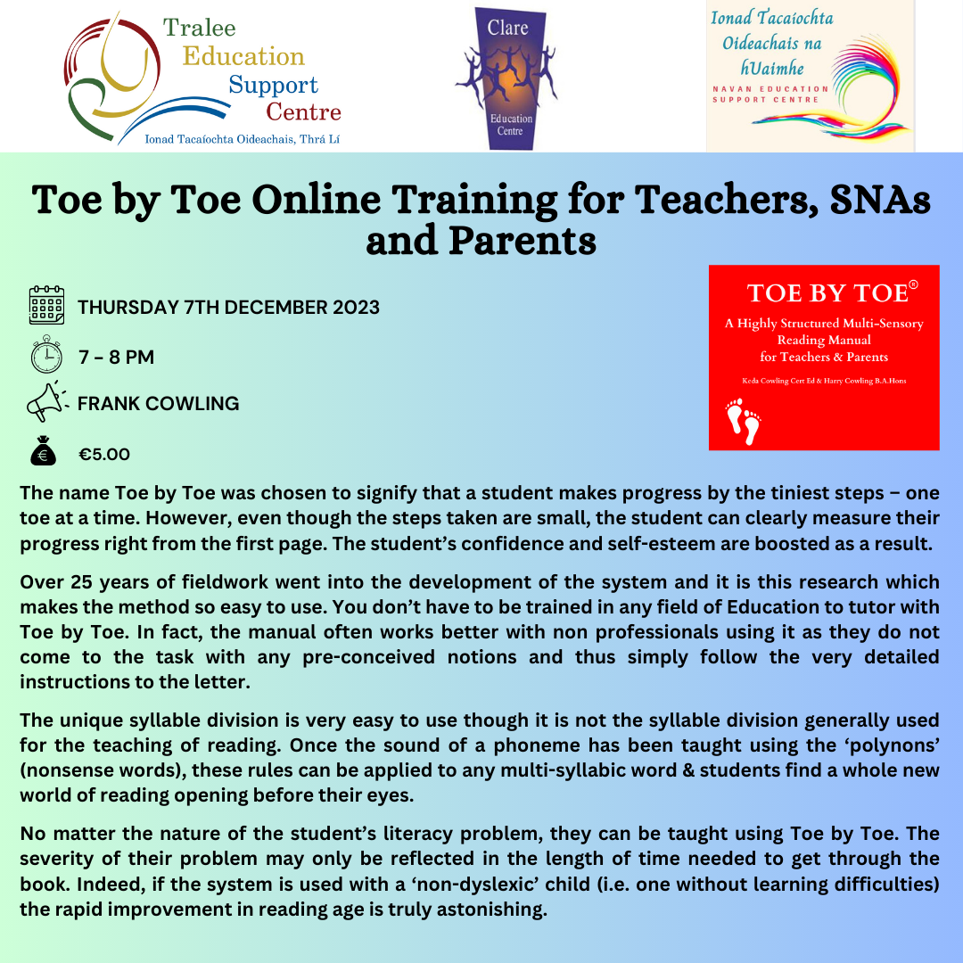 AUT23-180 Toe by Toe Online Training for Teachers, SNAs & Parents