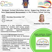 AUT25-144 Rainbows Ireland Workshop Series: Supporting Children who have Experienced Bereavement in the Primary School Setting.